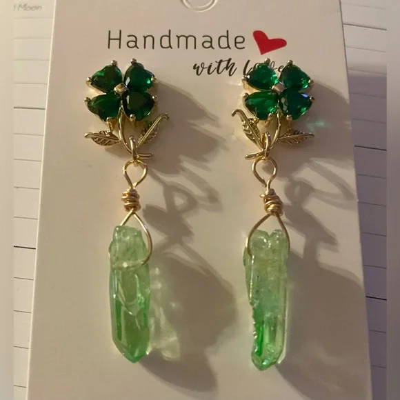 Handmade Shamrock Crystal Earrings - Picture 4 of 5